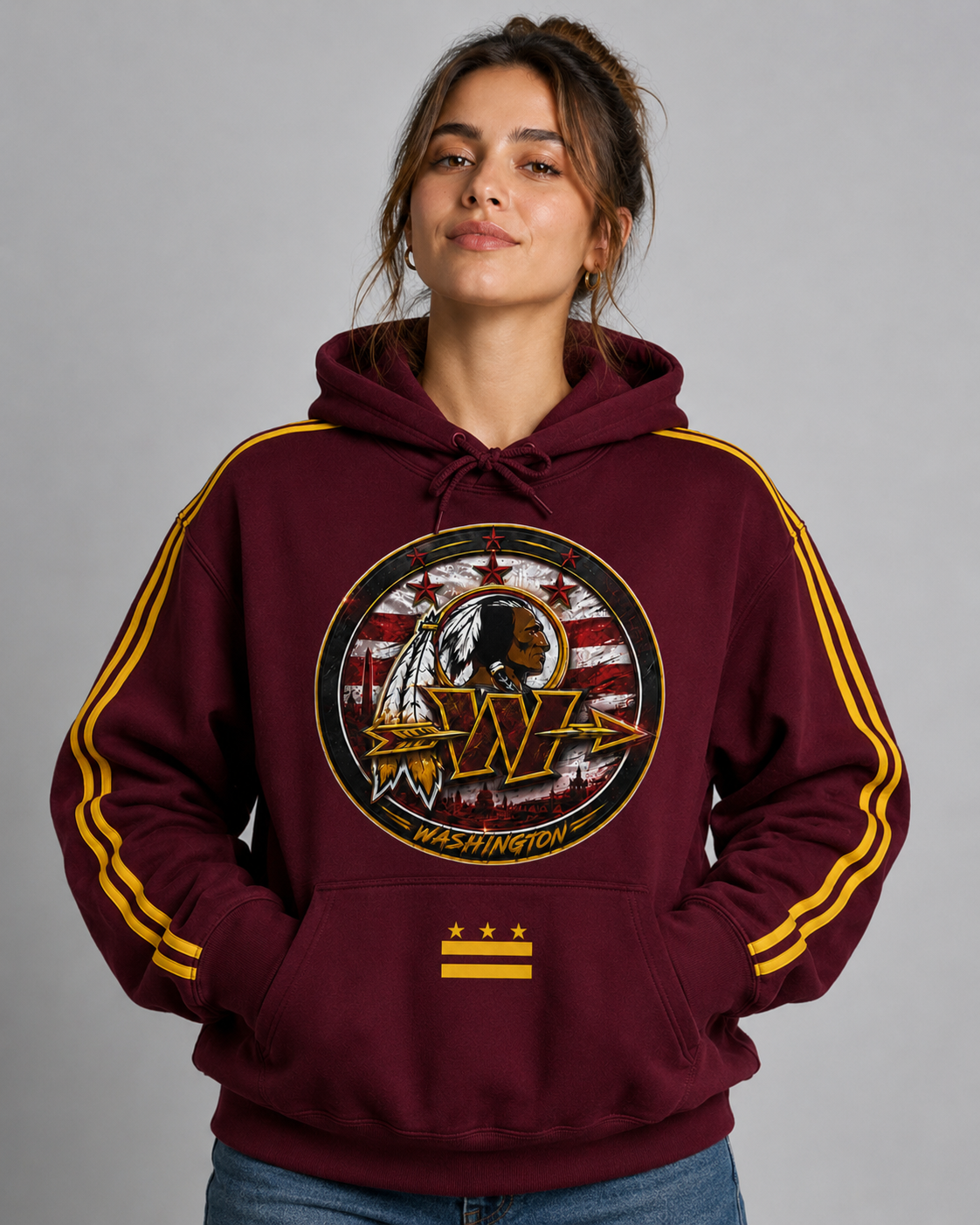 WARRIOR LEGACY HOODIE – BURGUNDY wool varsity jacket lifestyle shot