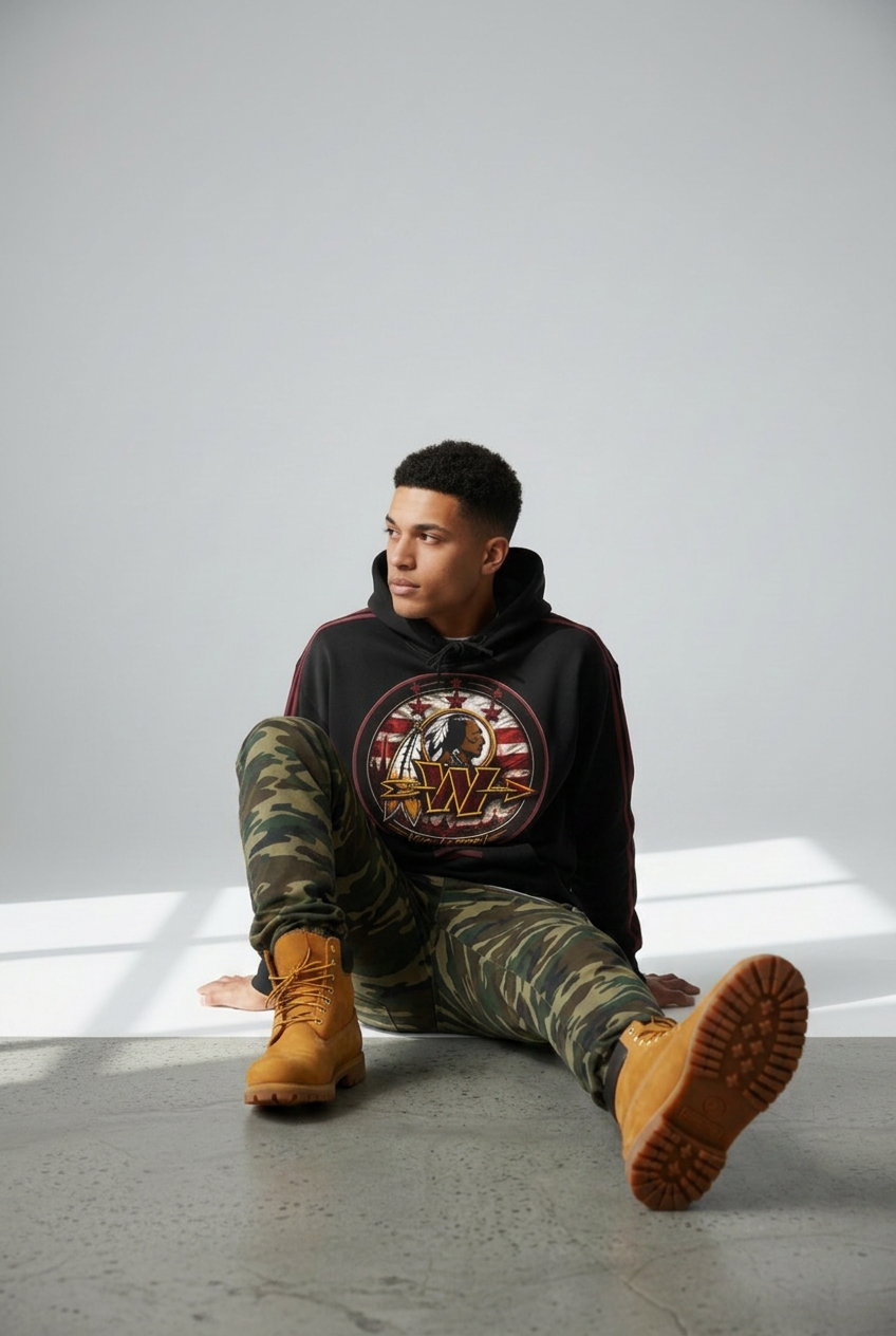WARRIOR LEGACY HOODIE – BLACK wool varsity jacket lifestyle shot